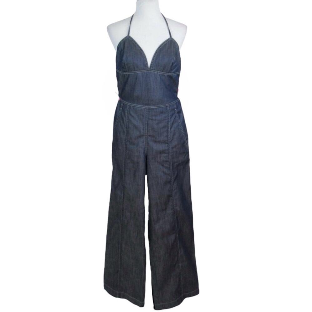 DEPT Halter Denim Straight Leg Jumpsuit Women’s Size XS